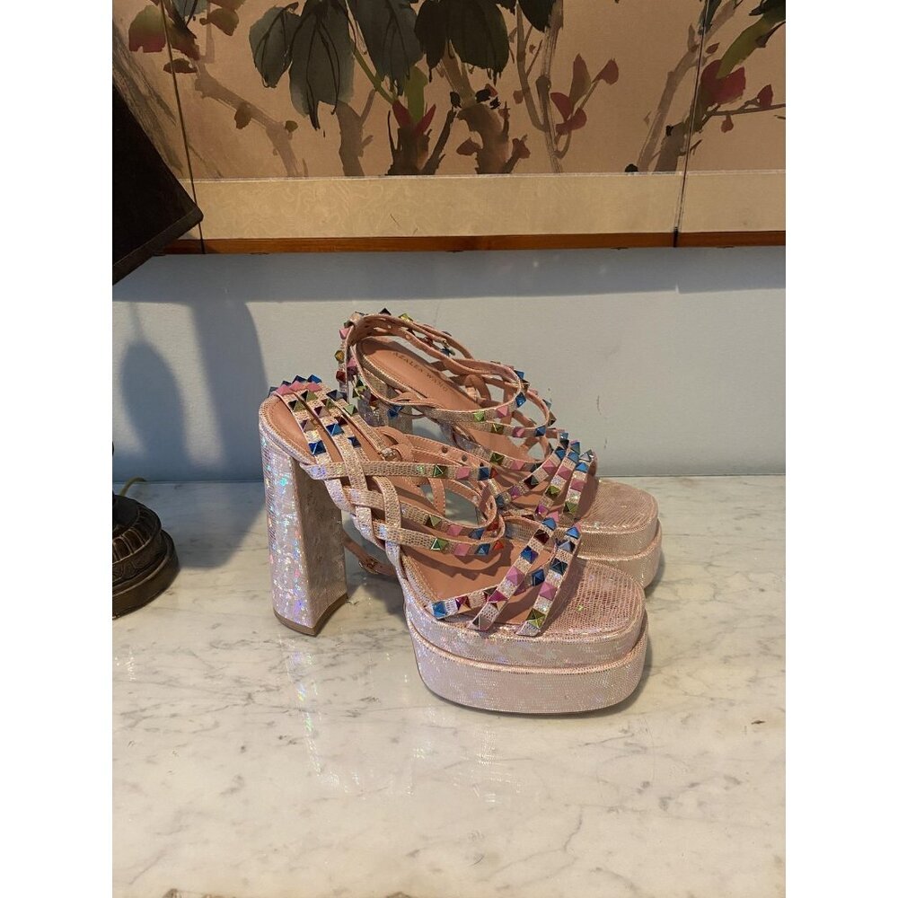 Azalea Wang Sugar High Shoes Womens Size 11 Platform Sandals Studded Holographic - Picture 2 of 7